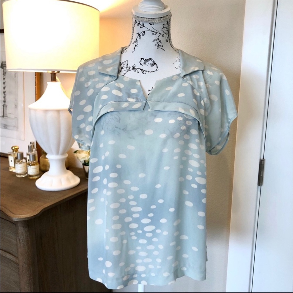 Moulinette Soeurs Blue Silk Polka Dot Blouse